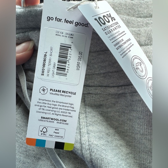 NWT SmartWool Terry Shorts - Merino Wool blend light gray Sz L - Picture 3 of 6